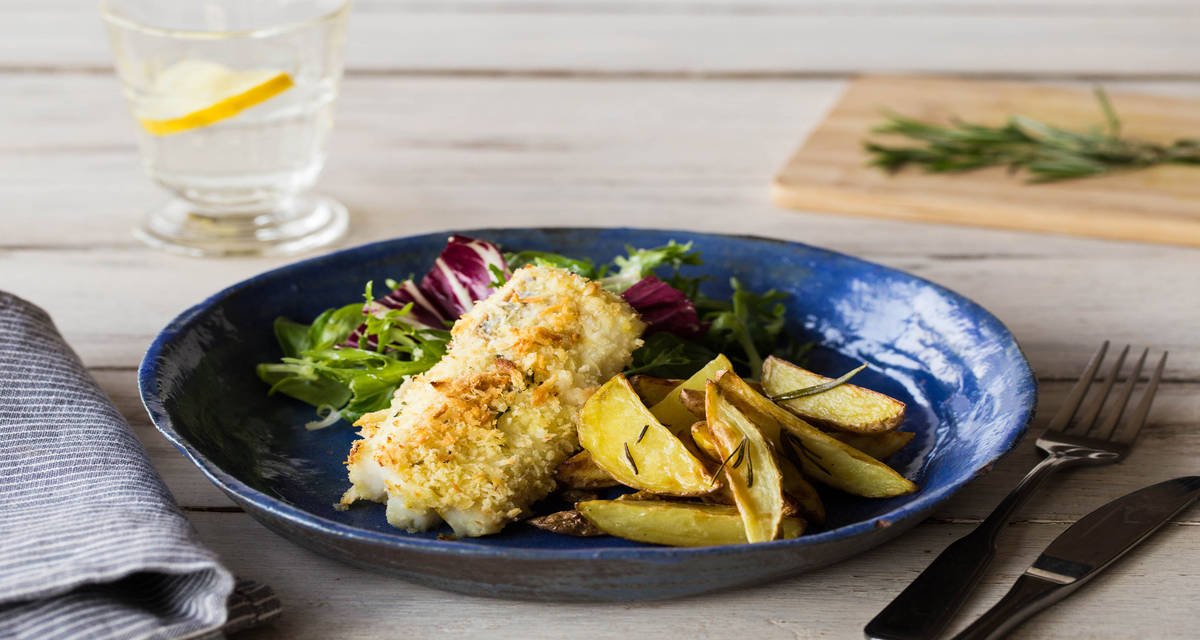 Crumbed Barramundi with Rosemary Potato Wedges Recipe HelloFresh