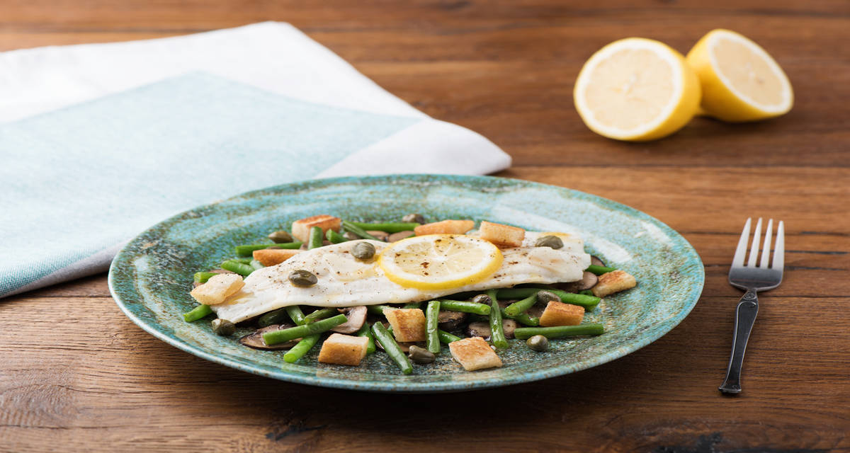 Sole en Papillote with Mushrooms, Croutons, and BrownButter Caper