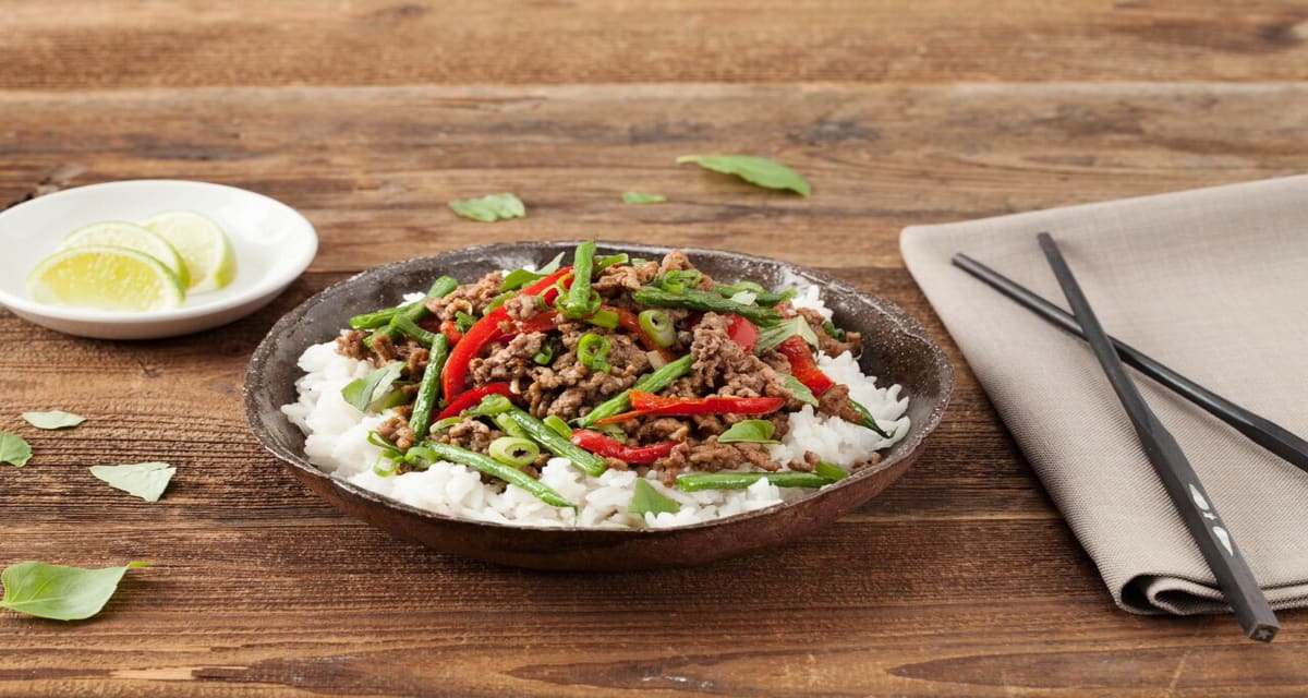 Thai Beef Stir-Fry with Basil, Coconut Rice, and Crispy Green Beans-image
