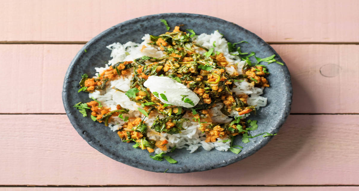 Curry de Madras aux lentilles, au seitan et aux épinards