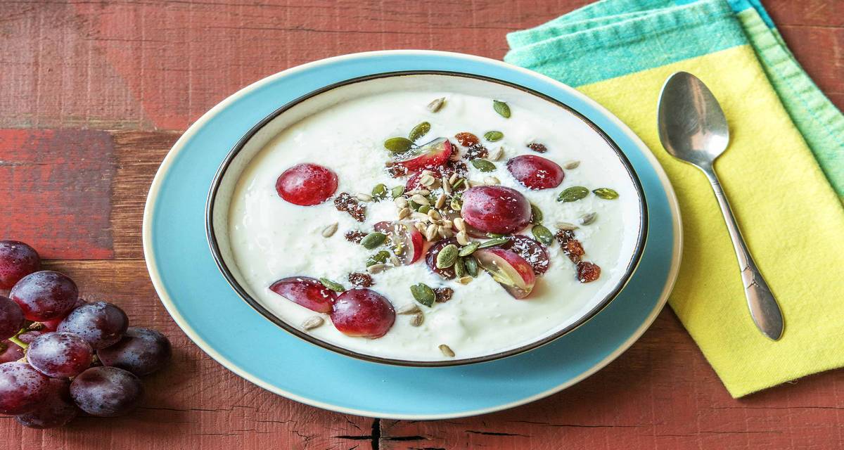 Yaourt maigre aux raisins et graines de courge