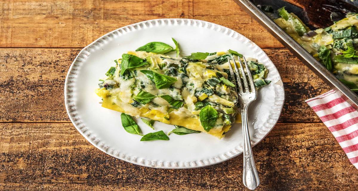 Cannelloni de poireaux aux épinards et mascarpone Avec du thym et du basilic très parfumés