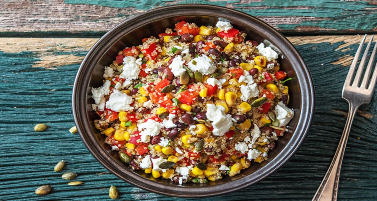 Cumin Quinoa Bowl with Black Beans, Bell Peppers, and Pepitas-image