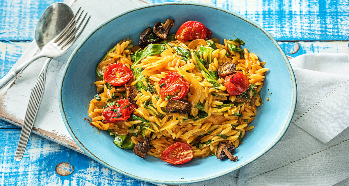 OrzoNudelRisotto mit rauchigen Pilzen Rezept HelloFresh