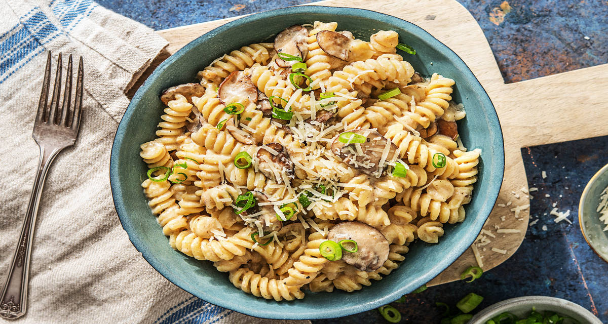 Creamy Dreamy Mushroom Fusilli with Scallions and Parmesan