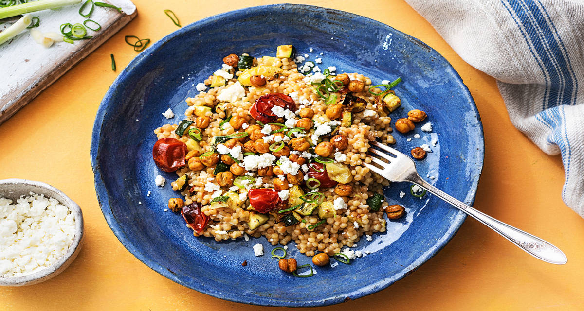 2018w50-r9 for veggie account Chickpea-Powered Mediterranean Couscous with Zucchini and Heirloom Grape Tomatoes