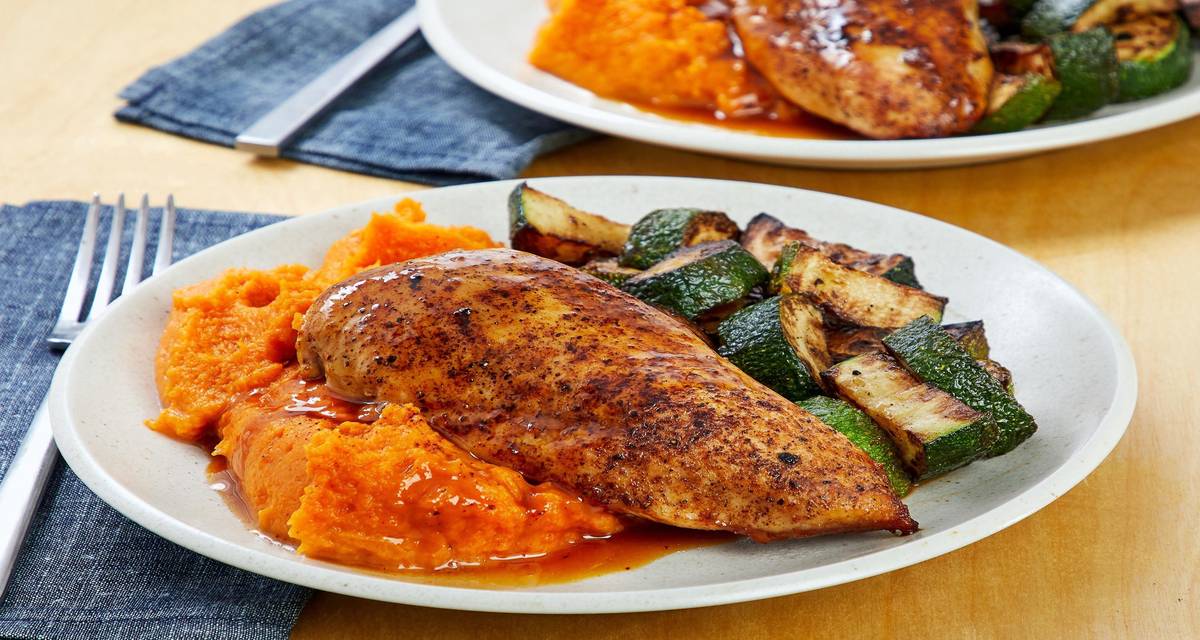 2019-w12-r2 Honey-Glazed Chicken with Chipotle Mashed Sweet Potatoes and Zucchini