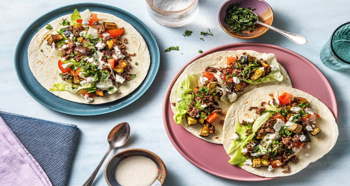 Wraps à la viande hachée et aubergine épicée Recette HelloFresh