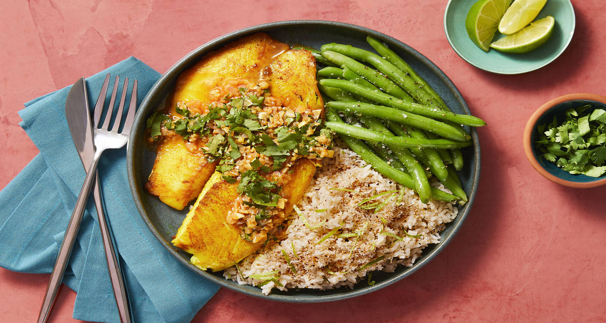 Ginger-Turmeric Tilapia with Buttery Coconut Rice & Green Beans