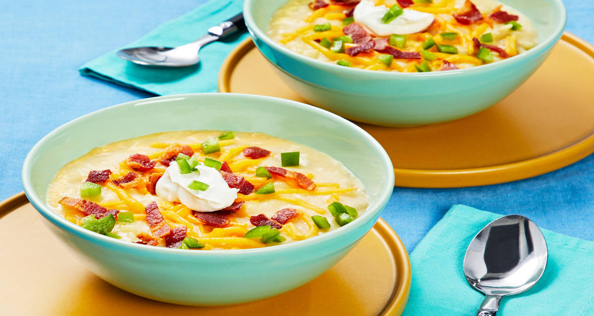 Loaded Baked Potato Chowder with Bacon, Cheddar, and Jalapeno