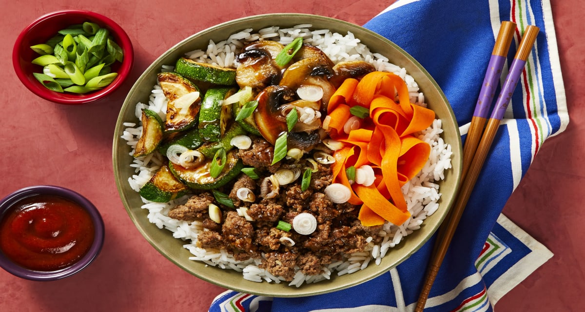 Korean Beef Bibimbap with Zucchini, Mushrooms & Carrots-image