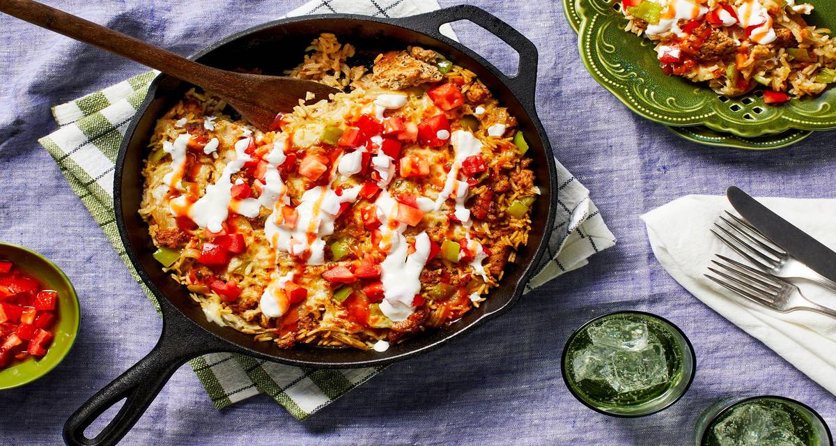 Southwest Chicken Sausage & Rice Skillet All In One Pan
