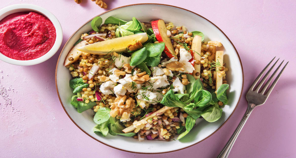 Salade de couscous perlé et de lentilles à la crème de ...