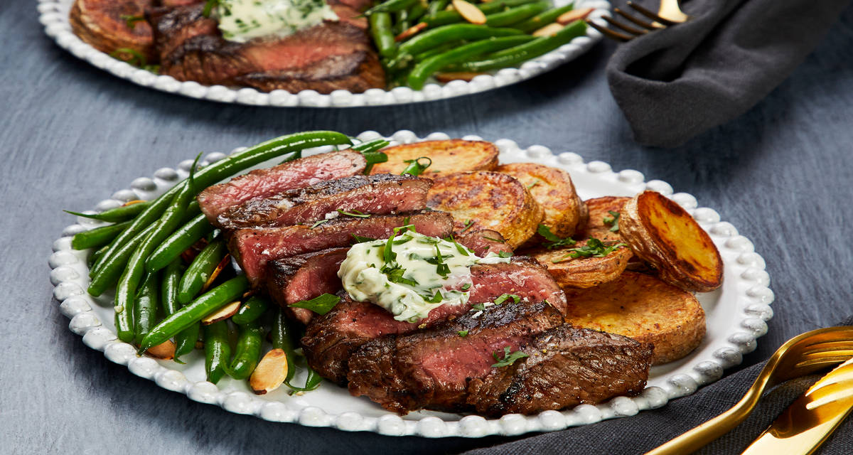 Hotel Butter Steak with Crispy Potato Rounds & Green Beans Amandine