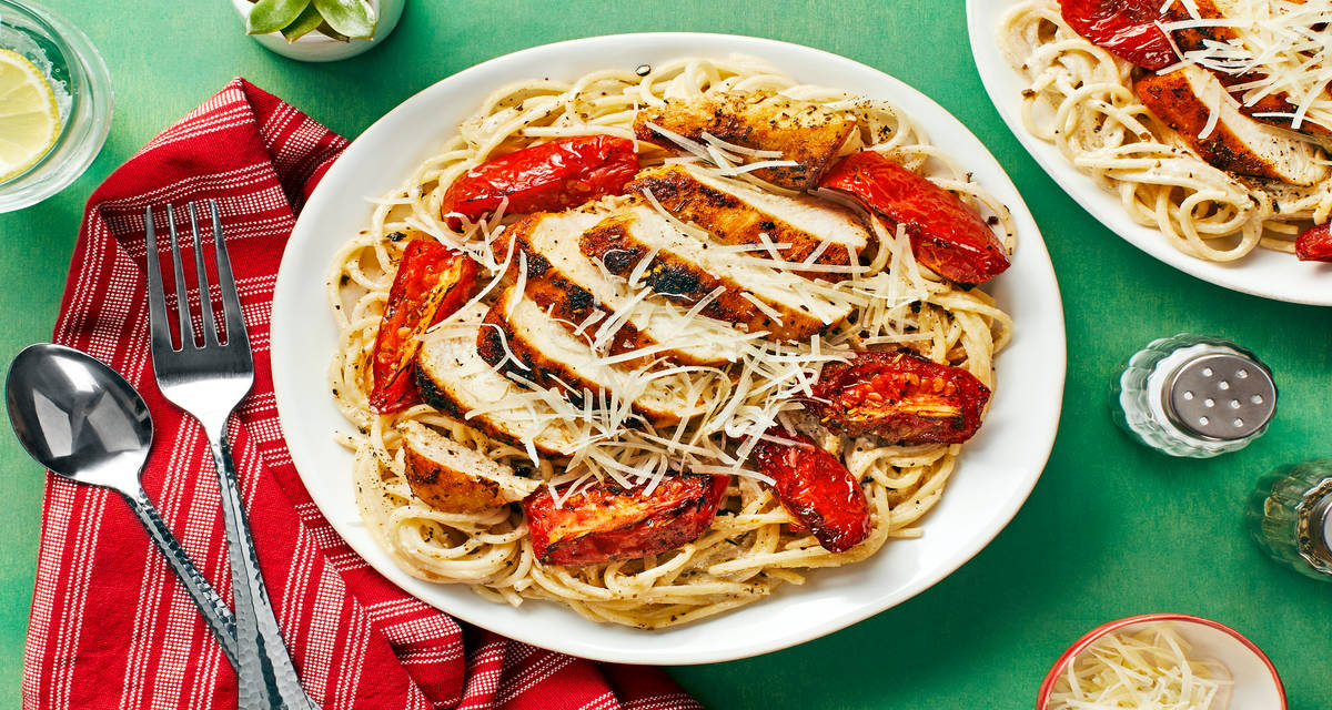 Chicken over Garlic Parmesan Spaghetti Lightning Prep