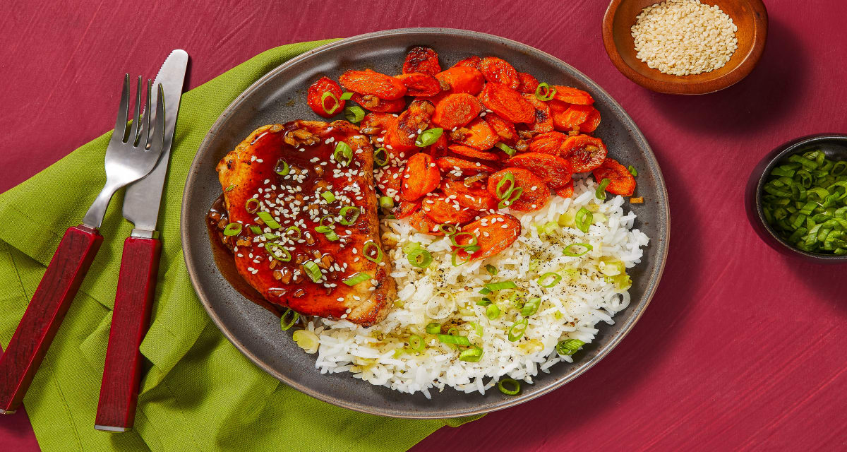 Teriyaki Pork Chops with Sesame Scallion Rice & Ginger-Scented Carrots-image