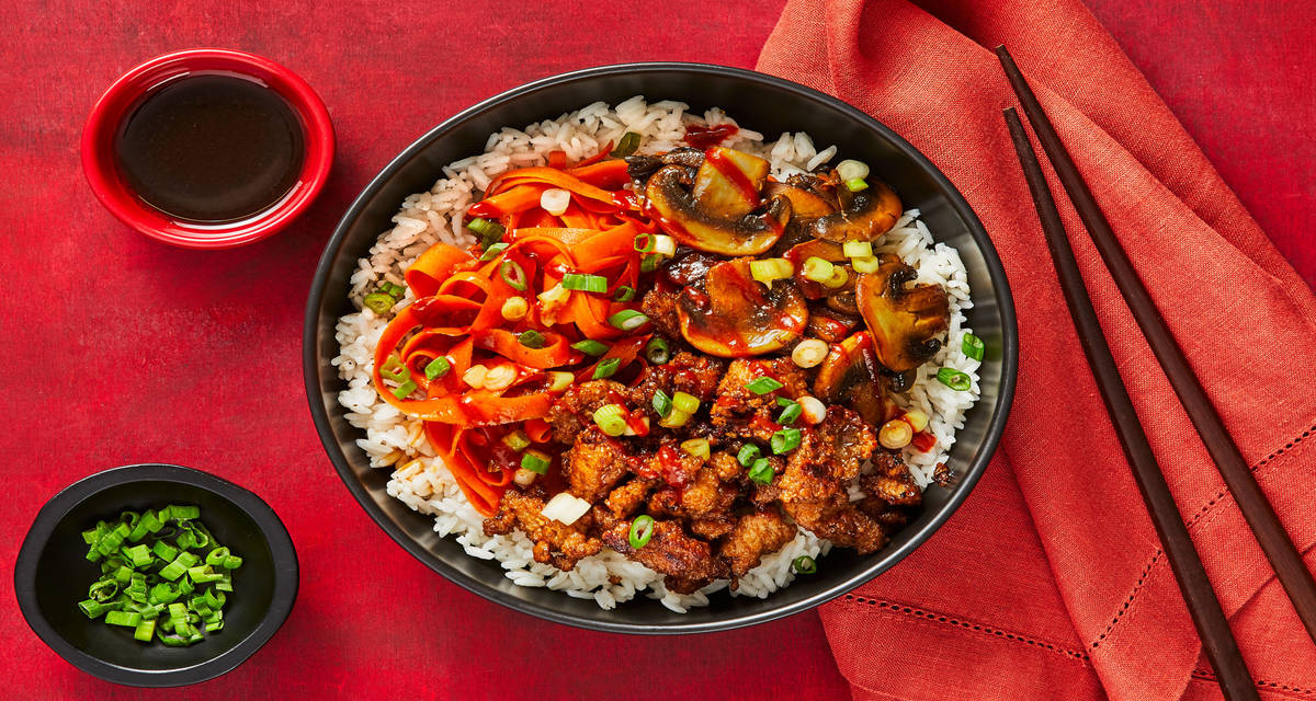Pork, Mushroom & Carrot Bibimbap over Jasmine Rice
