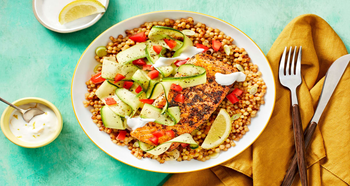 Salmon Limone with Couscous, Italian Herbs & Zucchini Ribbon Salad-image