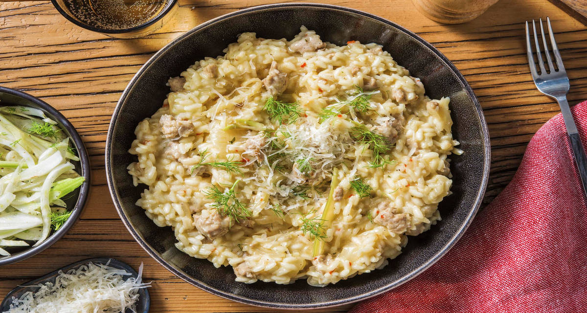 Risotto à la saucisse de porc épicée et au fenouil Recette HelloFresh