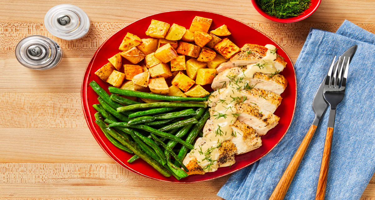 Creamy Dill Chicken with Roasted Potatoes & Green Beans-image