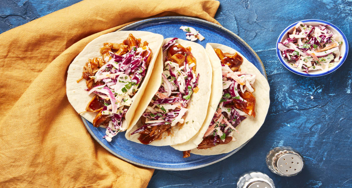 BBQ Pulled Chicken Tacos with Creamy Slaw & Red Onion-image