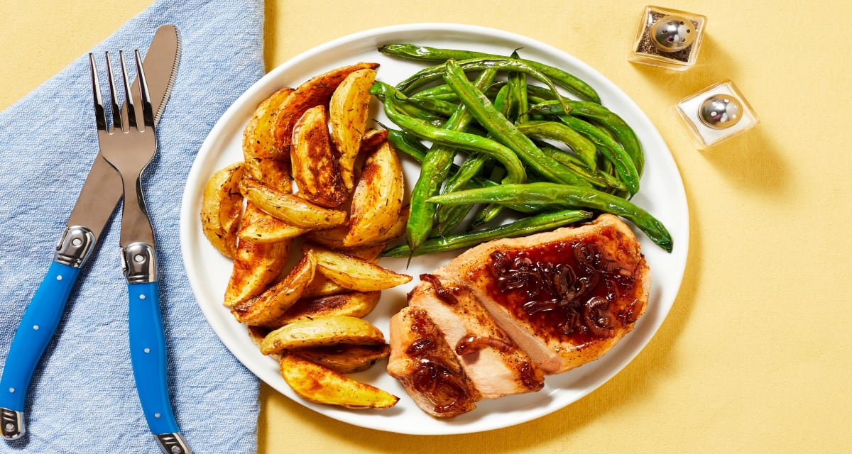 Cherry Balsamic Pork Chops with Green Beans & Thyme-Roasted Potatoes-image
