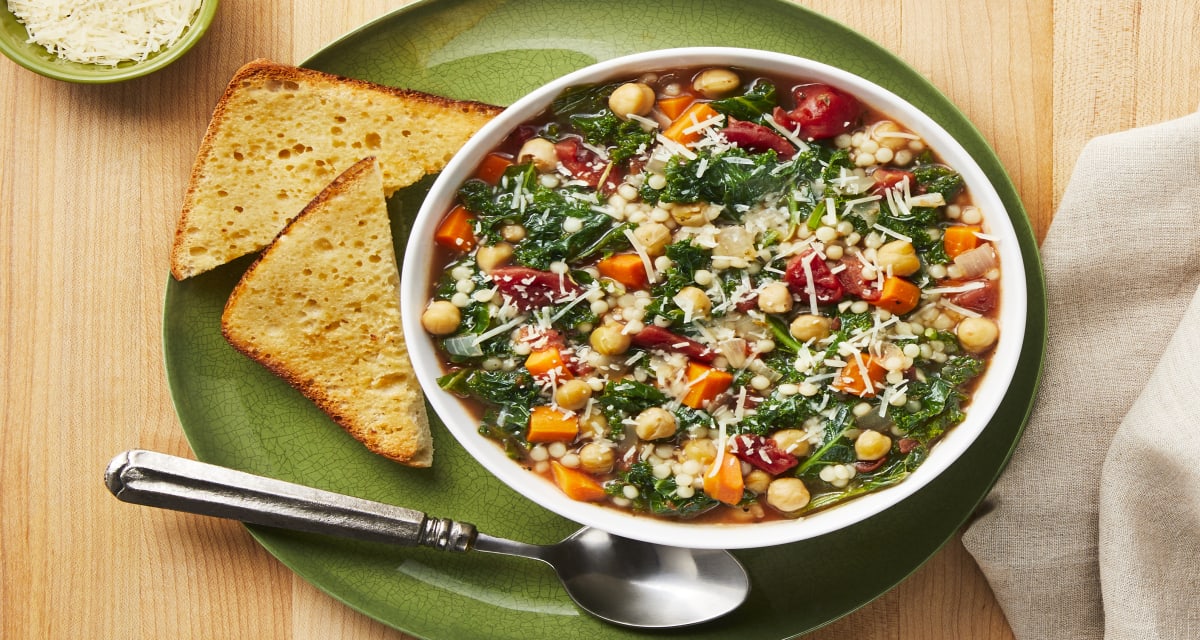 Tuscan Chickpea, Kale & Tomato Soup with Couscous, Parmesan & Garlic Ciabatta-image