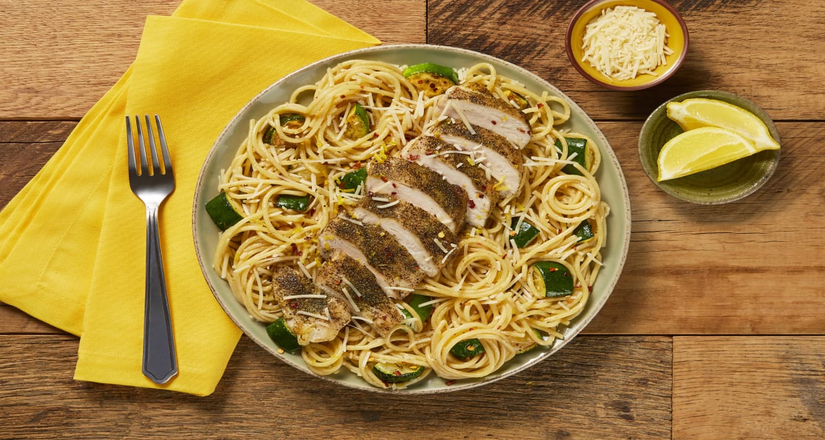 Italian Chicken over Lemony Spaghetti with Zucchini & Chili Flakes-image