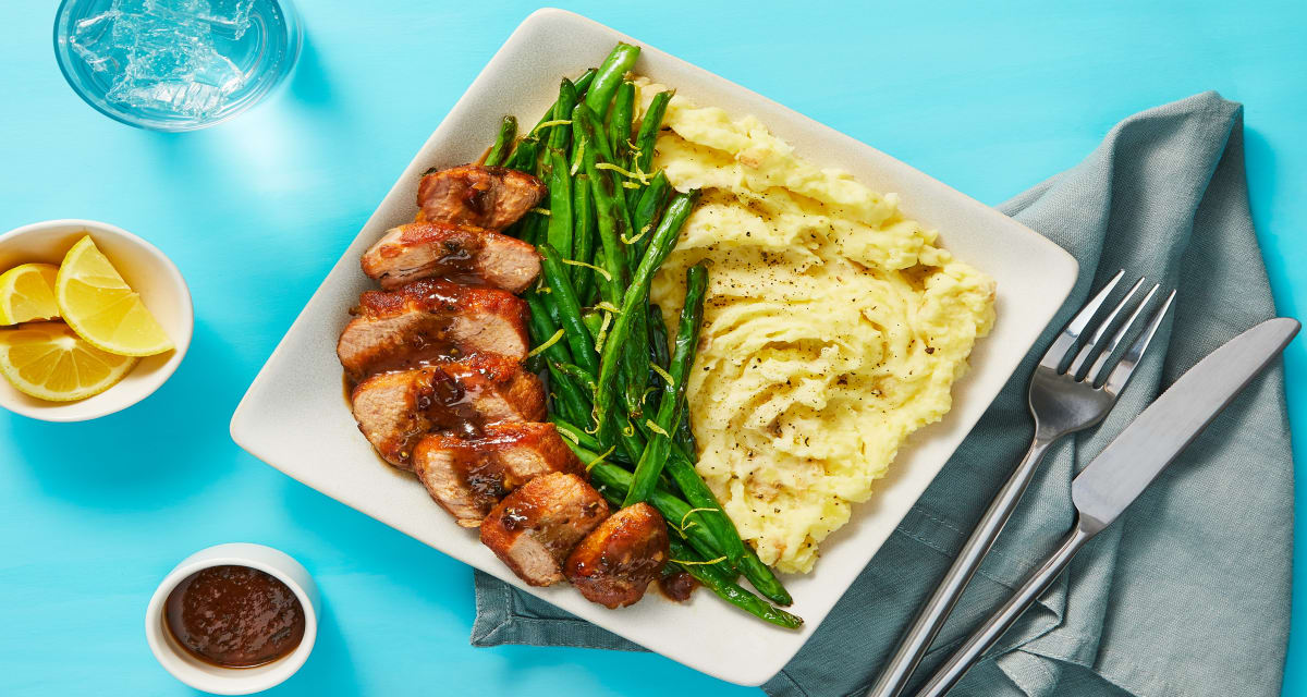 Cranberry Dijon Pork Tenderloin with Mashed Potatoes & Roasted Green Beans-image