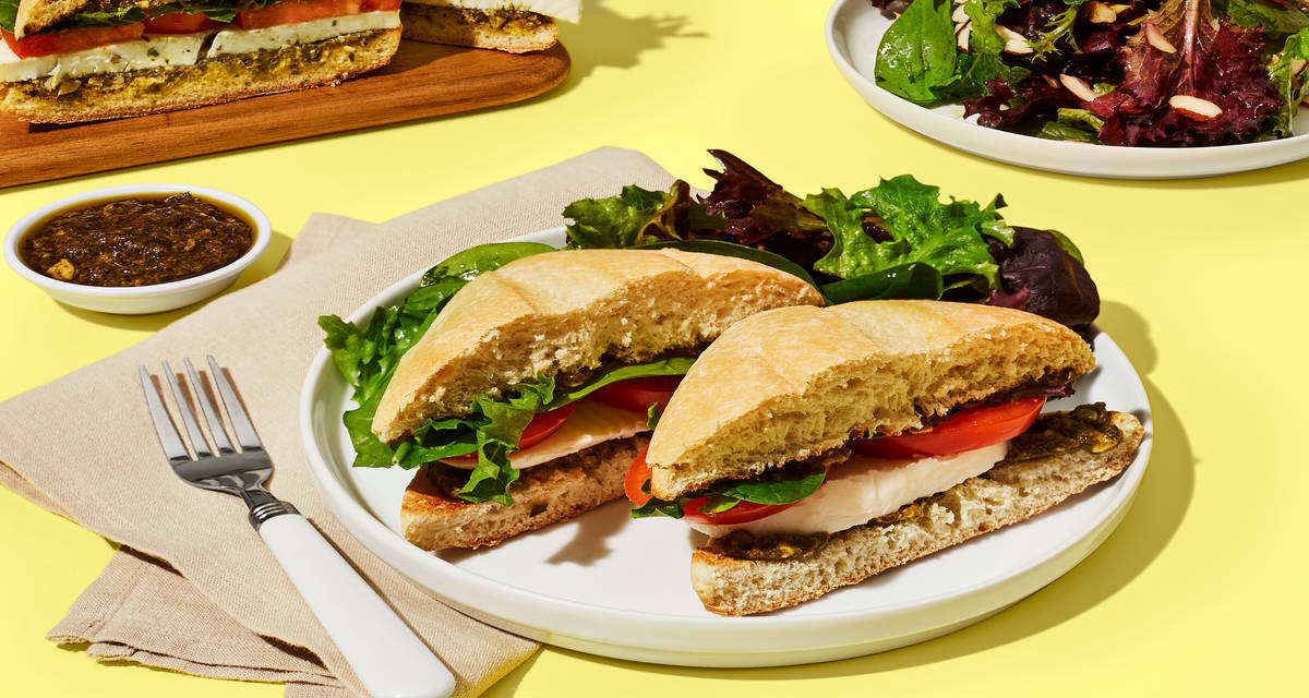 Caprese Sandwiches with Creamy Basil Sauce & an Almond-Studded Green Salad | 2 servings