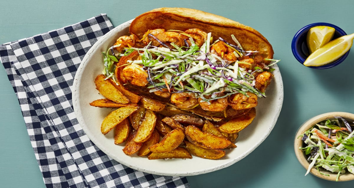 Warm Buttered Shrimp Rolls with Creamy Lemon Slaw & Seasoned Potato Wedges-image