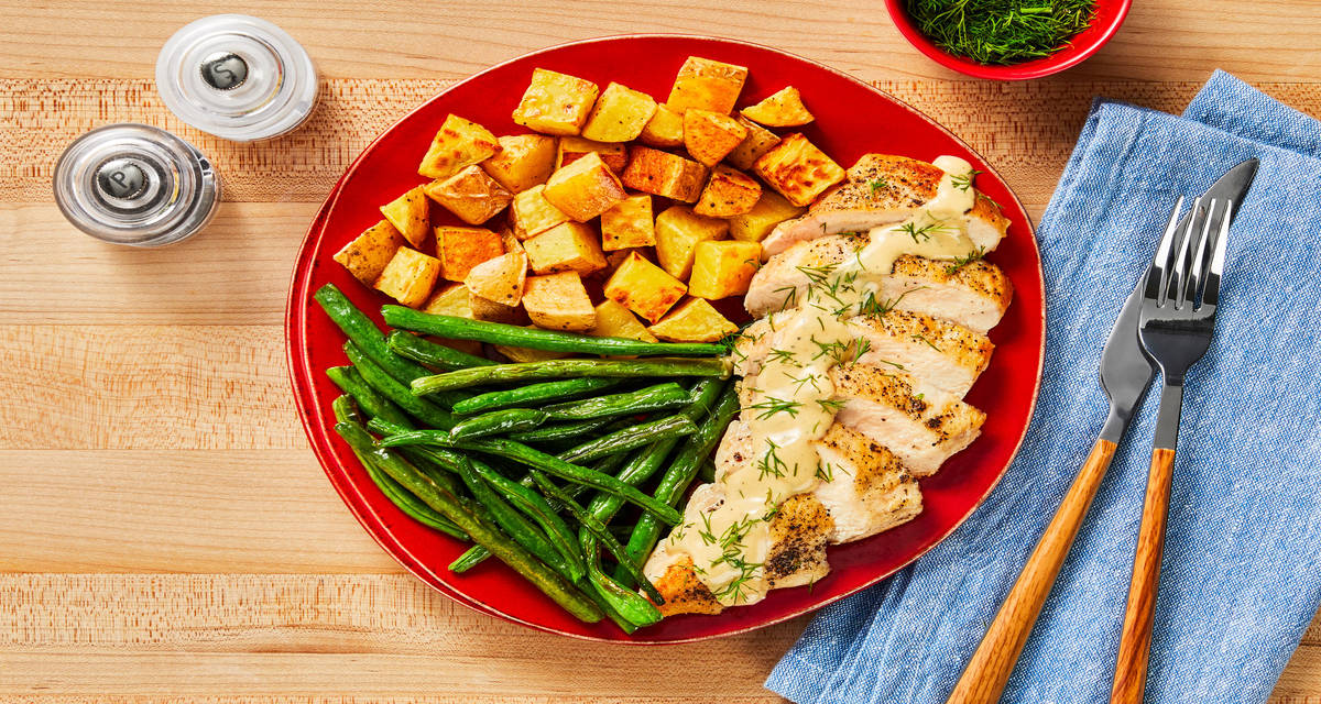 Creamy Dill Chicken with Roasted Potatoes & Green Beans