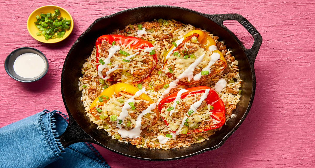 Cajun Pork Sausage Stuffed Peppers with Pepper Jack & Hot Sauce Crema