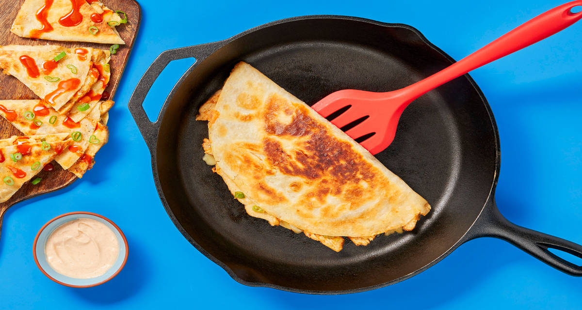 Easy Bein’ Cheesy Chicken Quesadillas with Smoky Red Pepper Crema