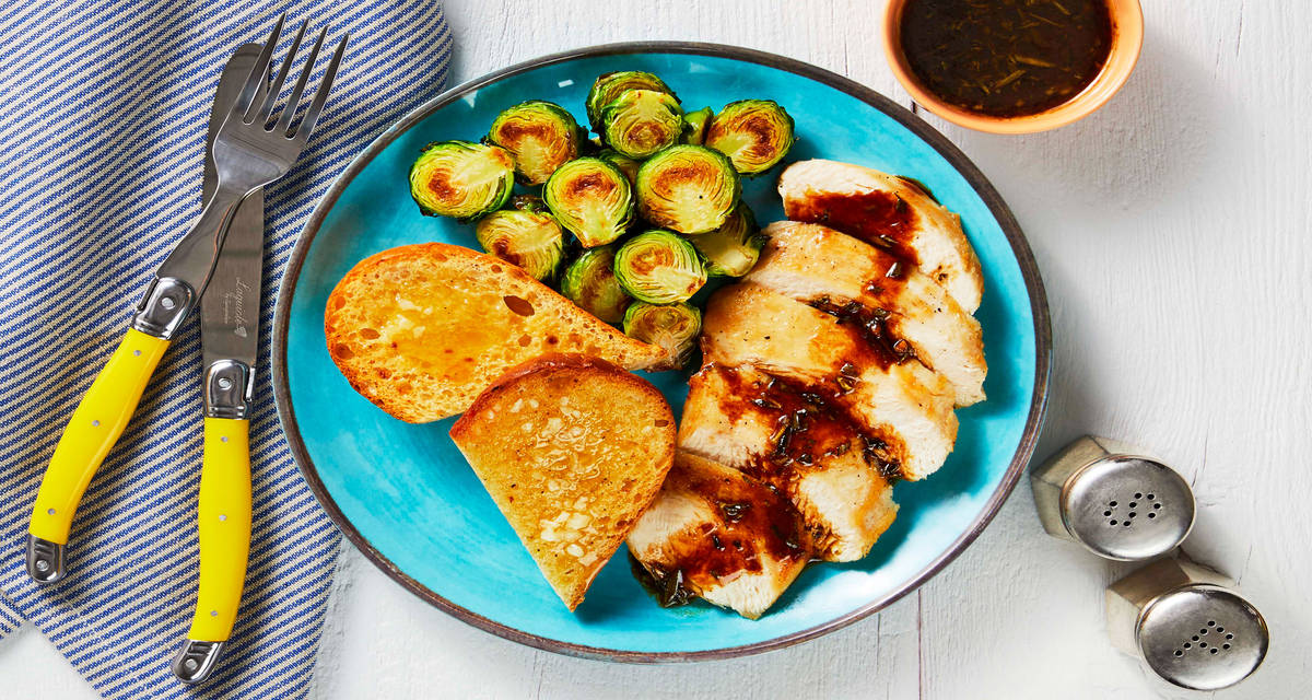 Bravo Balsamic Chicken with Garlic Bread & Roasted Brussels Sprouts