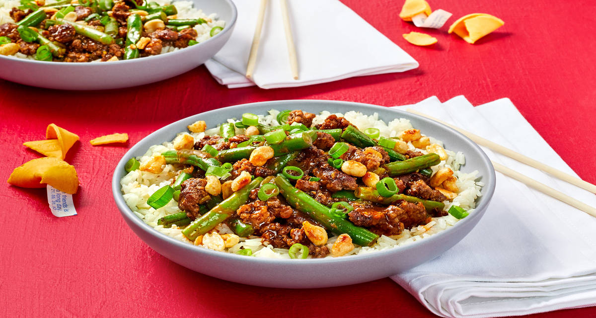 Szechuan Beef & Green Beans with Ginger Rice & Candied Peanuts