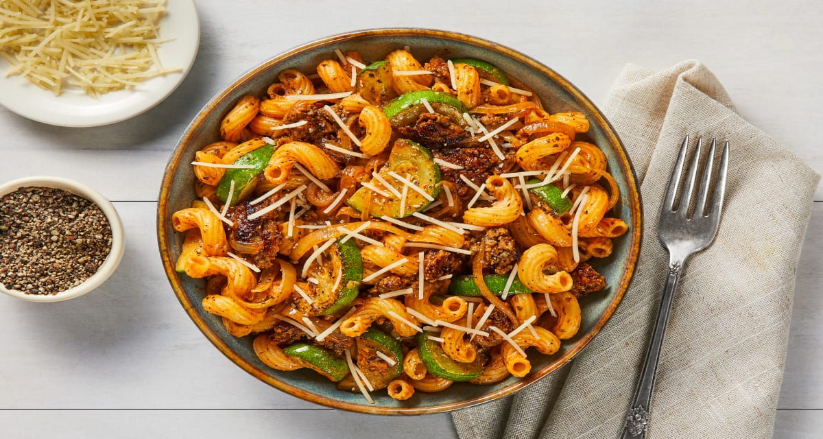 Chicken Sausage Cavatappi Bolognese with Zucchini & Parmesan-image