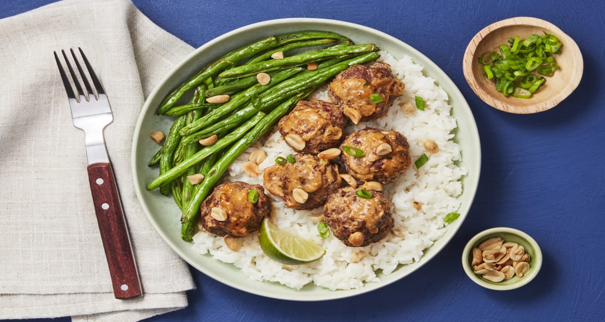 Thai Coconut Pork Meatballs with Sweet Rice, Roasted Green Beans & Peanuts-image