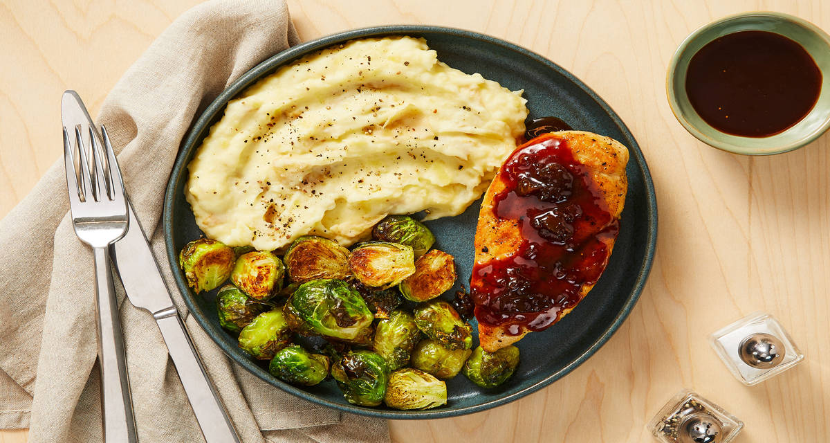 Gettin’ Figgy With It Chicken with Roasted Brussels Sprouts & Mashed Potatoes
