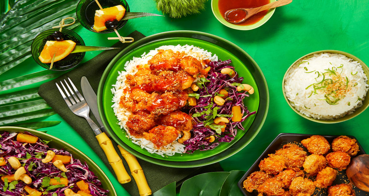 Toasted Coconut Tempura Shrimp with Tropical Slaw, Lime Rice & Sweet ’n’ Spicy Sauce-image