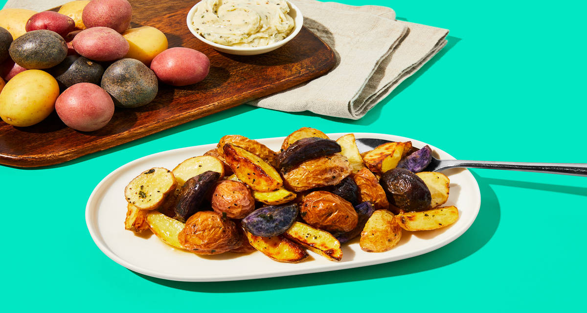Garlic Butter Roasted Potato Wedges Multicolor Baby Potatoes & Garlic Herb Butter | 2 Servings