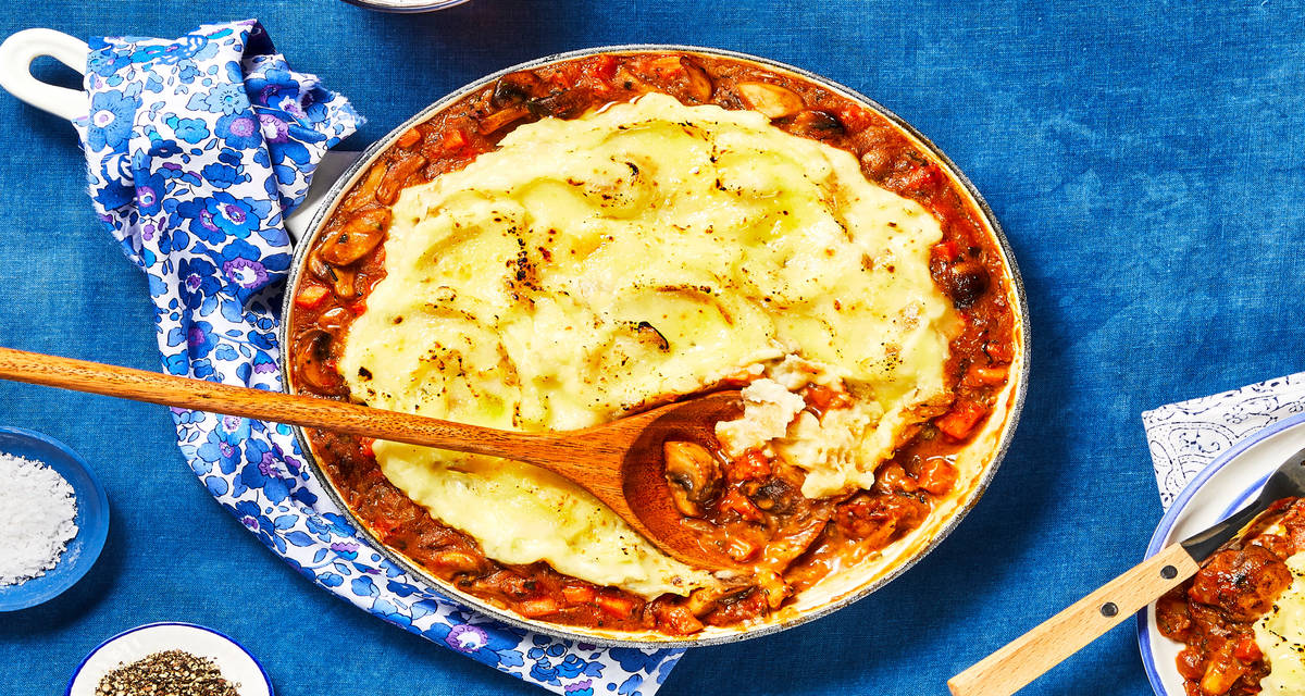 Mushroom & Herb Shepherd’s Pie topped with White Cheddar Mashed Potatoes
