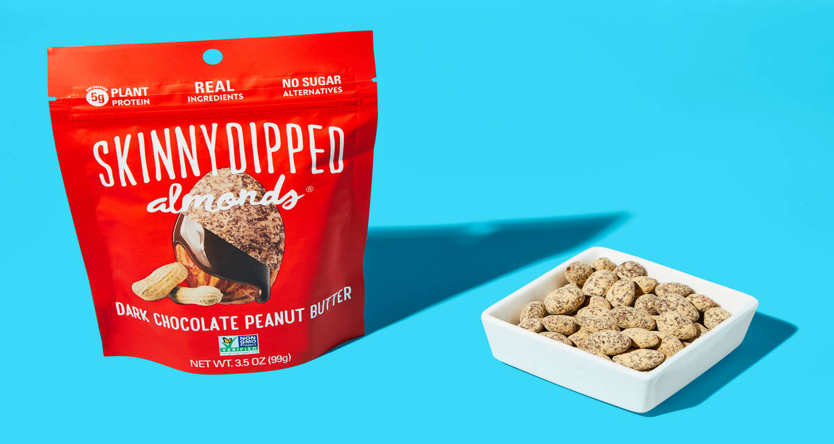 SkinnyDipped Dark Chocolate Peanut Butter Almonds The skinny on nutty snacking. | 3.5 oz