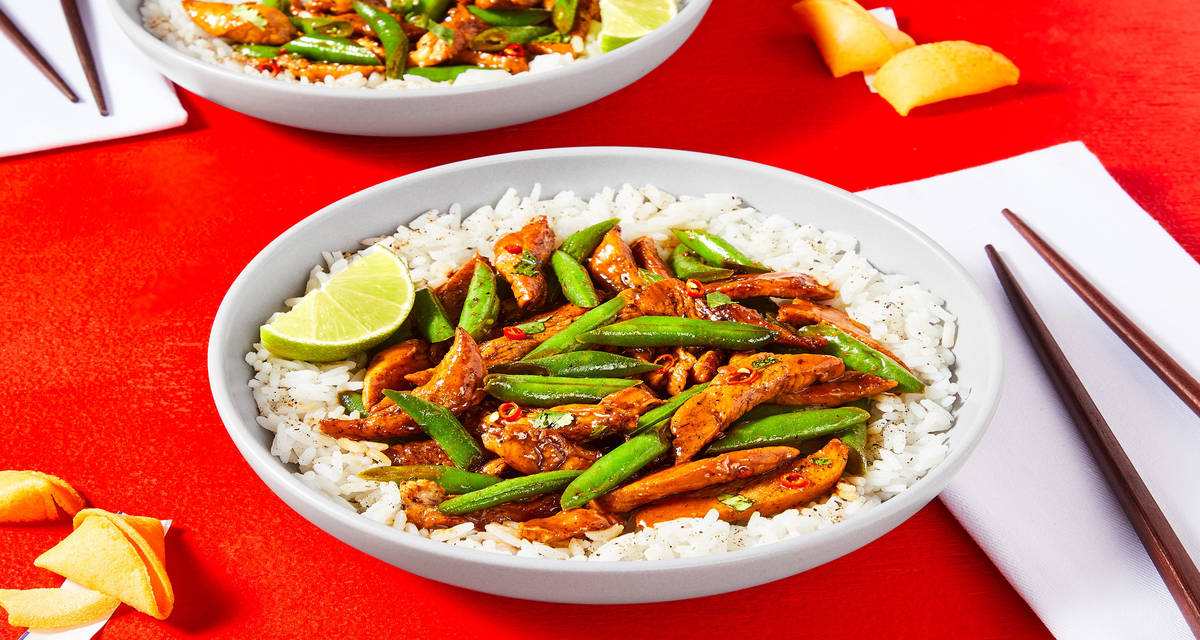Sweet & Spicy Chicken Stir-Fry with Lime, Green Beans & Jasmine Rice