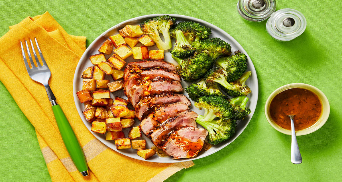 Honey Thyme Pork Tenderloin with Roasted Potatoes & Broccoli
