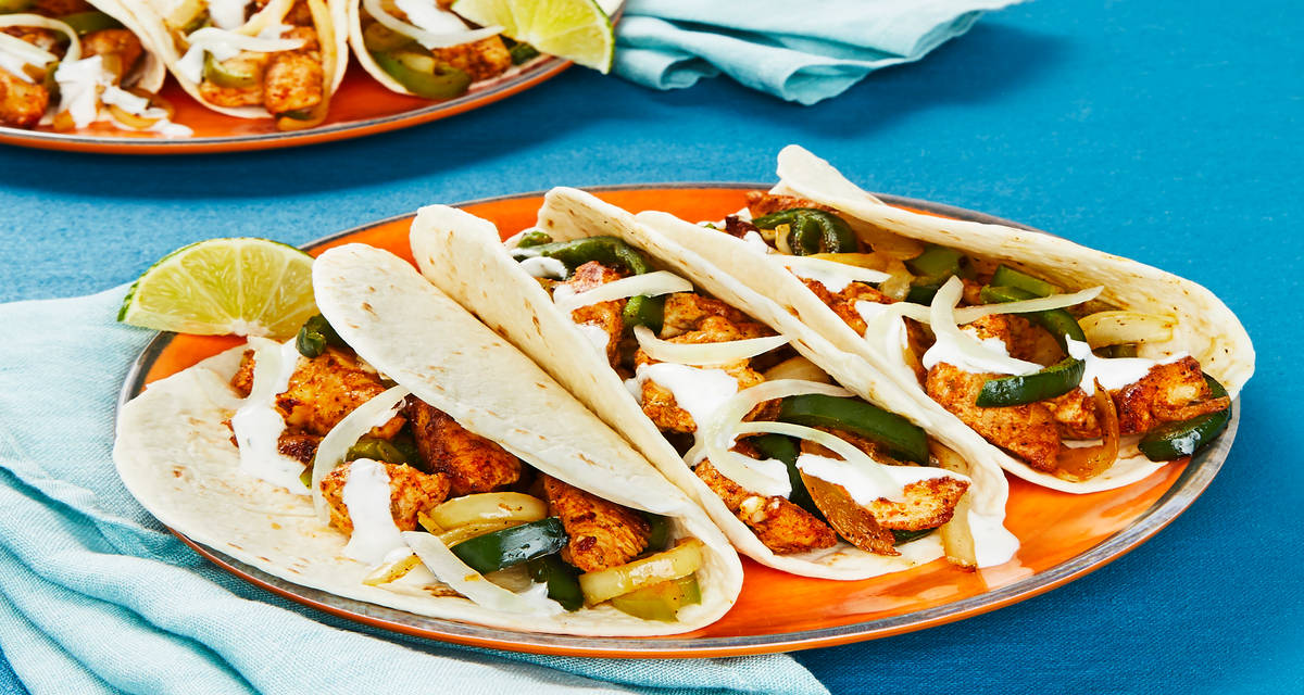 Garlic Lime Chicken Fajitas with Pickled Onion & Lime Crema