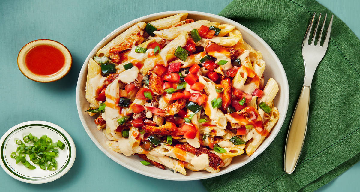 Blackened Salmon Penne with Charred Poblano & Monterey Jack Cheese