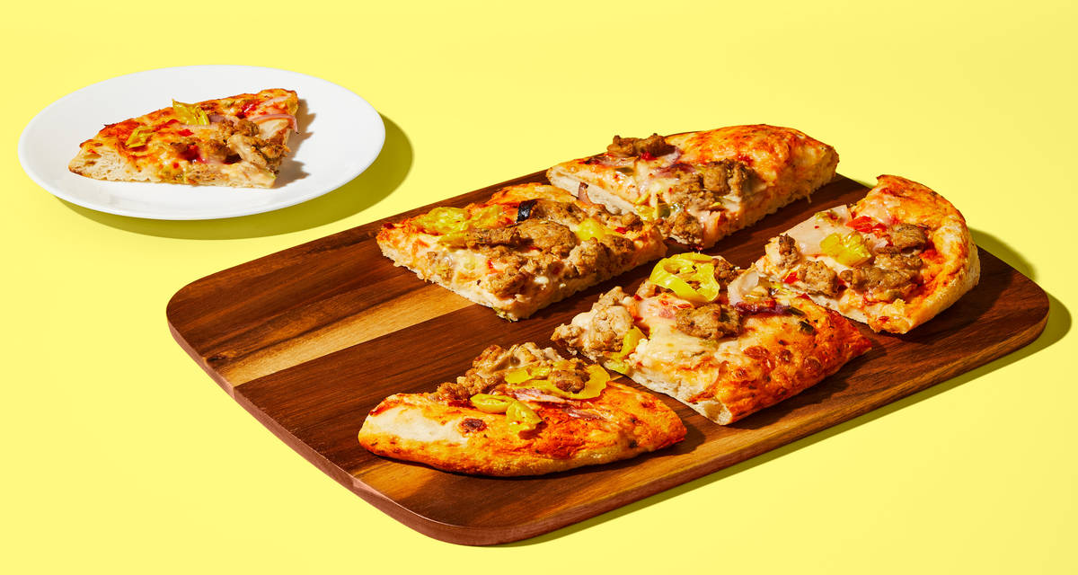 Pork Sausage & Pepper Focaccia Flatbread Pizza, fully loaded. | 2 Servings