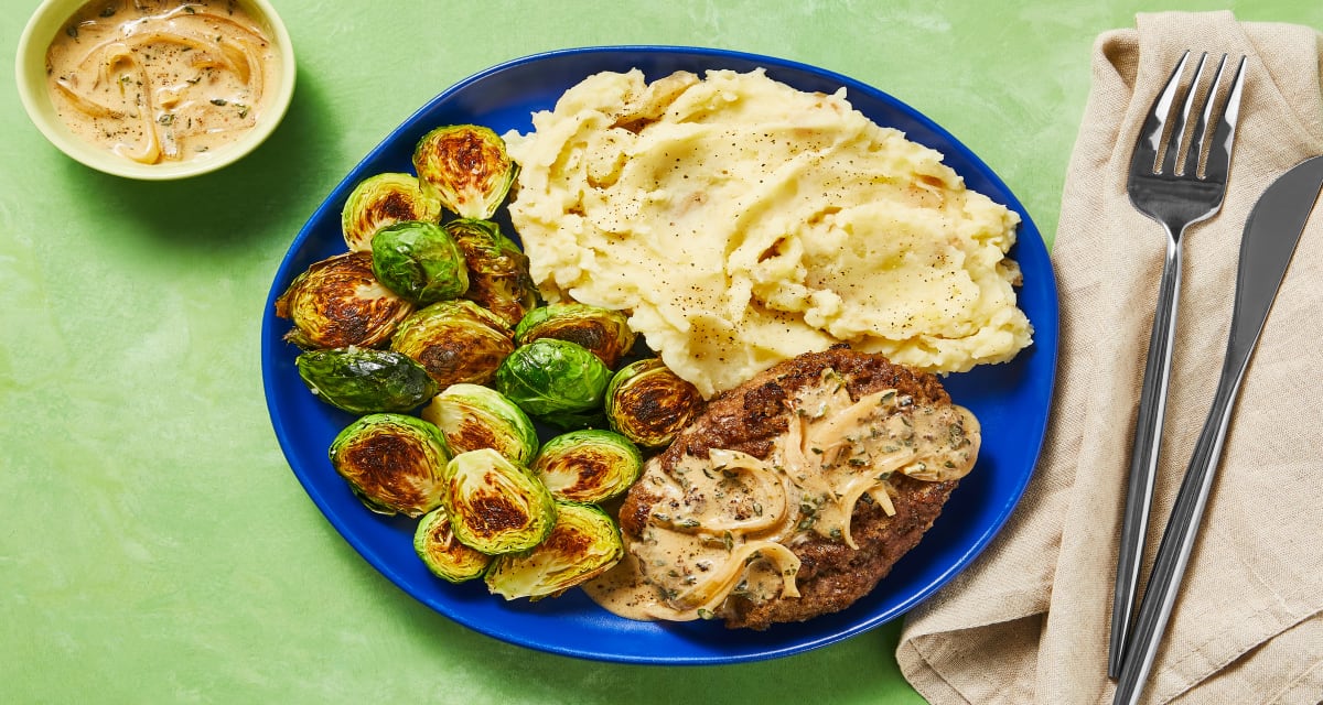 Meatloaves with Creamy Thyme Sauce plus Garlic Mashed Potatoes & Roasted Brussels Sprouts-image