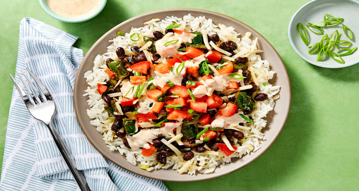 Frijoles Fresca Bowls with Scallion Rice & Pepper Jack